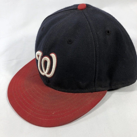 VTG Washington Nationals New Era On Field Fitted Hat Cap 7 3/8 USA Made Discolor - Picture 6 of 16